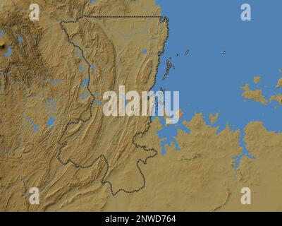 Kagera, region of Tanzania. Colored elevation map with lakes and rivers Stock Photo
