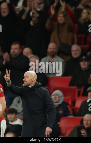 London, UK. 26th Feb, 2023. Erik ten Hag, the manager of Manchester Utd reacts. Carabao Cup final 2023, Manchester Utd v Newcastle Utd at Wembley Stadium in London on Sunday 26th February 2023. Editorial use only. pic by Andrew Orchard/Andrew Orchard sports photography/Alamy Live News Credit: Andrew Orchard sports photography/Alamy Live News Stock Photo