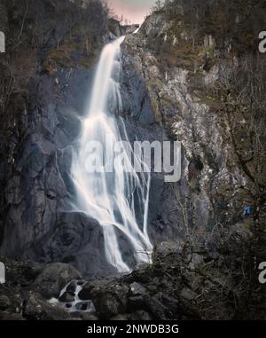 Aber Falls, a huge waterfall of about 37m near the village of Abergwyngregyn in North West Wales, UK Stock Photo