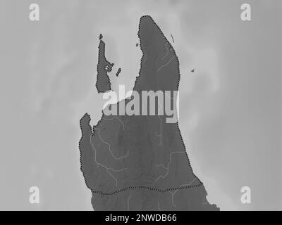 Zanzibar North, region of Tanzania. Grayscale elevation map with lakes and rivers Stock Photo