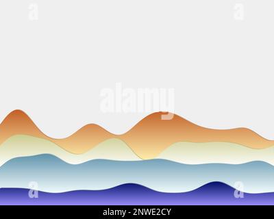 Abstract mountains background. Curved layers in red, yellow, and blue colors. Papercut style hills. Elegant vector illustration. Stock Vector