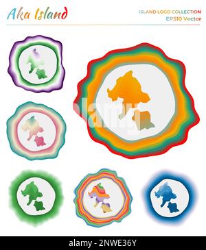 Aka Island logo collection. Colorful badge of the island. Layers around Aka Island border shape. Vector illustration. Stock Vector