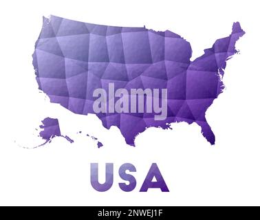 Map of USA. Low poly illustration of the country. Purple geometric design. Polygonal vector illustration. Stock Vector