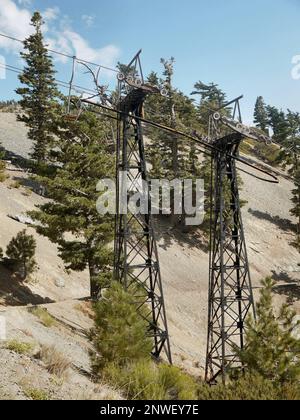 Mount San Antonio, California, USA - July 31 2017 - Mount Baldy ski lift towers Stock Photo