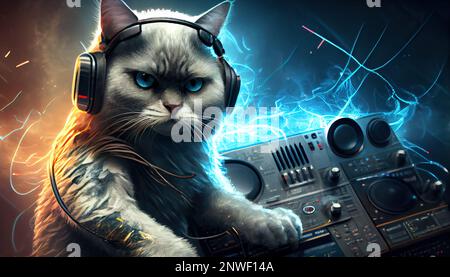 disc jockey dj kitten Stock Photo - Alamy