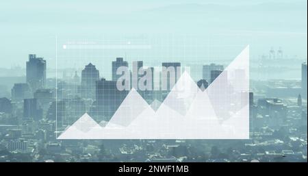 Image of diagram and data processing over cityscape Stock Photo