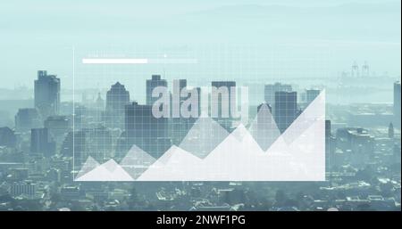 Image of diagram and data processing over cityscape Stock Photo