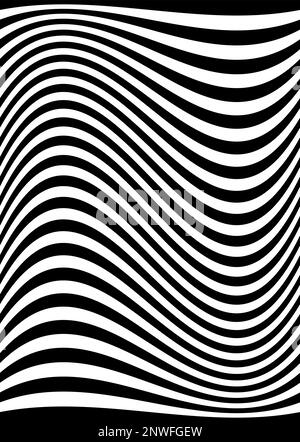 Black wavy stripes banner. Psychedelic Africa zebra lines. Abstract pattern. Texture with wavy stripy curves. Optical art background. Wave black and w Stock Vector