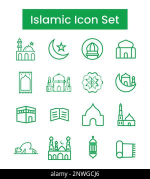 Islamic Icons Set Line Art Vector, Ramadan Kareem Elements, Eid Mubarak Design Elements, Muslim Prayer, Mosque Stock Vector