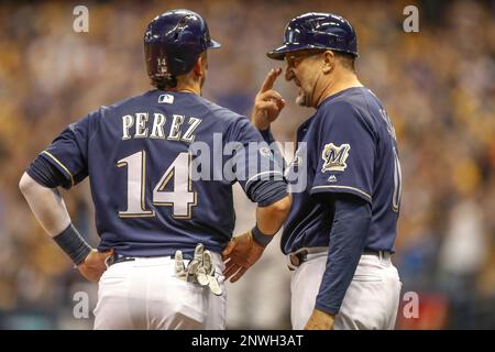 MILWAUKEE, WI - OCTOBER 05: Milwaukee Brewers first baseman Rowdy Tellez  (11) runs the bases during a game between the Milwaukee Brewers and the  Arizona Diamondbacks on October 5, 2022, at American Family Field, in  Milwaukee, WI. (Photo