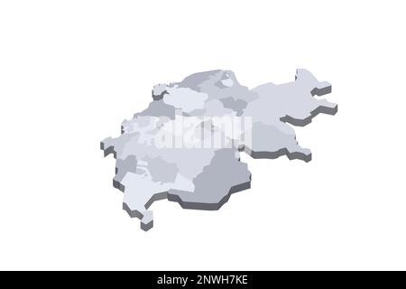 Switzerland political map of administrative divisions - cantons. 3D isometric blank vector map in shades of grey. Stock Vector