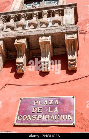San Miguel de Allende Guanajuato Mexico,Historico Central historic center centre,Plaza de la Conspiracion conspiracy square,historical marker, Stock Photo