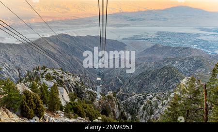 The Aerial Tramway in Palm Springs, California. Cable car up to San Jacinto Peak State Park in November. Stock Photo