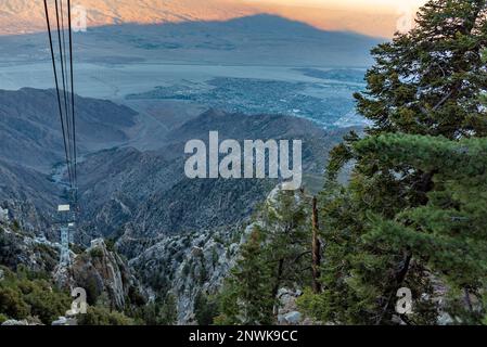 The Aerial Tramway in Palm Springs, California. Cable car up to San Jacinto Peak State Park in November. Stock Photo