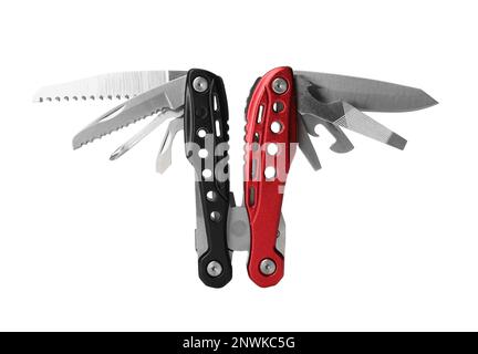 Compact portable colorful multitool isolated on white Stock Photo