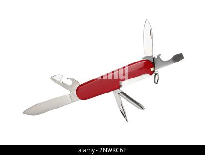 Compact portable red multitool isolated on white Stock Photo