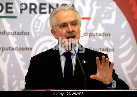 Mexico City, Mexico. 28th Feb, 2023. February 28, 2023, Mexico City, Mexico: The president of the Chamber of Deputies, Santiago Creel Miranda at a press conference at the legislative enclosure in Mexico City. On February 28, 2023 in Mexico City, Mexico (Photo by Luis Barron/Eyepix Group/Sipa USA). Credit: Sipa USA/Alamy Live News Stock Photo