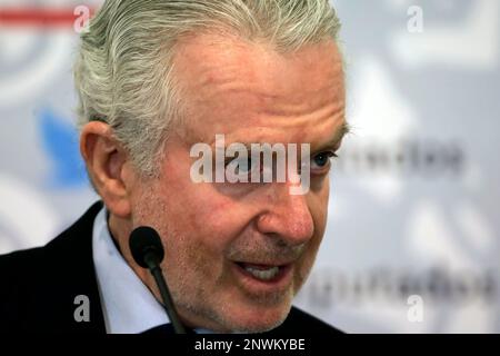 Mexico City, Mexico. 28th Feb, 2023. February 28, 2023, Mexico City, Mexico: The president of the Chamber of Deputies, Santiago Creel Miranda at a press conference at the legislative enclosure in Mexico City. On February 28, 2023 in Mexico City, Mexico (Photo by Luis Barron/Eyepix Group/Sipa USA). Credit: Sipa USA/Alamy Live News Stock Photo