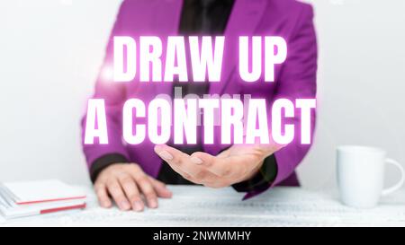 Conceptual caption Draw Up A Contract, Word for write a business agreement cooperation legal papers Stock Photo