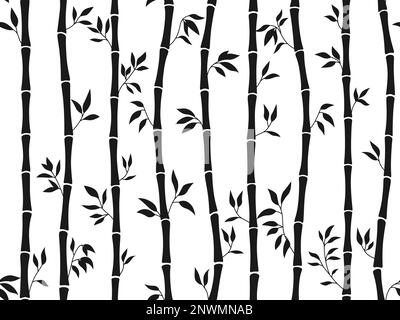 Bamboo stem and leaf seamless pattern. Exotic abstract natural plant boundless wallpaper ink style ornament. Hand drawing traditional tree leaves print. Asian sticks bamboo repeat scrapbook texture Stock Vector