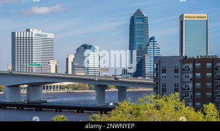 Downtown Jacksonville, Florida, skyline along the St. Johns River. (USA) Stock Photo