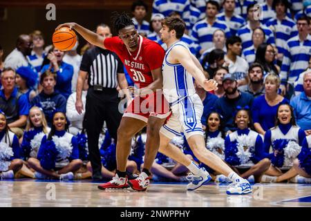 February 28, 2023: North Carolina State Wolfpack guard Jack Clark (5)  shoots over Duke Blue Devils center Kyle Filipowski (30) during the second  half of the ACC basketball matchup at Cameron Indoor