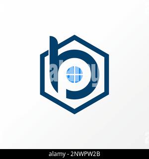 Letter or word BP or PB negative space font with hexagon and window graphic icon logo design abstract concept vector stock  initial or property Stock Vector