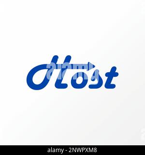 Unique and simple letter or writing HOST handwritten sans serif font with arrow negative space graphic logo design concept vector initial or watermark Stock Vector