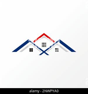 Simple and very unique three triple roof house front to back with windows graphic icon logo design abstract concept vector stock property or home Stock Vector