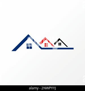 Simple and very unique three triple roof house front to back with windows graphic icon logo design abstract concept vector stock property or home Stock Vector