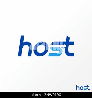Unique and simple letter or writing HOST handwritten sans serif font with arrow negative space graphic logo design concept vector initial or watermark Stock Vector
