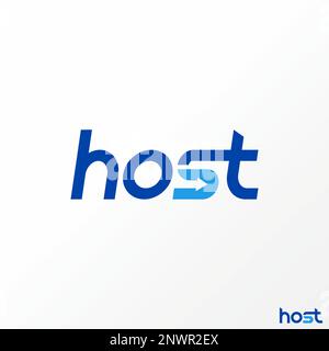 Unique and simple letter or writing HOST handwritten sans serif font with arrow negative space graphic logo design concept vector initial or watermark Stock Vector