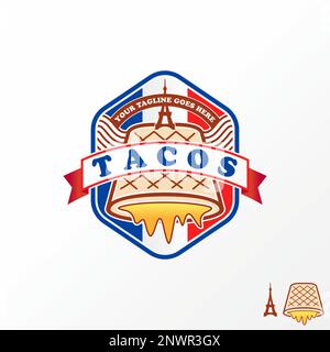 Unique but simple delicious tacos bread and Eiffel tower image graphic icon logo design abstract concept vector stock ood or restaurant Stock Vector