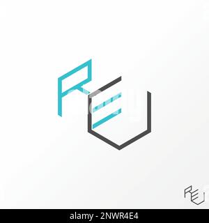 Simple and unique letter or word REU REV RLE RCE line font on 3D double hexagon or box graphic logo design abstract concept vector initial monogram Stock Vector