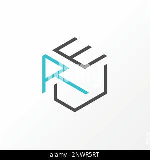 Simple and unique letter or word REU REV RLE RCE line font on 3D double hexagon or box graphic logo design abstract concept vector initial monogram Stock Vector