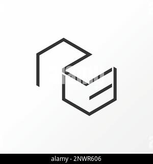 Simple and unique letter or word REU REV RLE RCE line font on 3D double hexagon or box graphic logo design abstract concept vector initial monogram Stock Vector