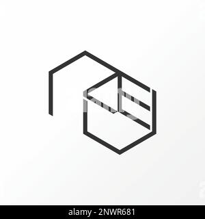 Simple and unique letter or word REU REV RLE RCE line font on 3D double hexagon or box graphic logo design abstract concept vector initial monogram Stock Vector
