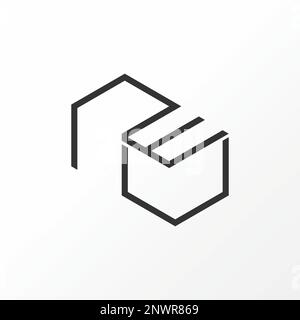 Simple and unique letter or word REU REV RLE RCE line font on 3D double hexagon or box graphic logo design abstract concept vector initial monogram Stock Vector