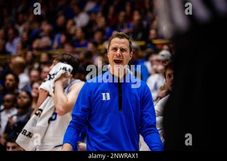 February 28, 2023: Duke Blue Devils guard Jeremy Roach (3) shots against North  Carolina State Wolfpack guard Jack Clark (5) during the second half of the  ACC basketball matchup at Cameron Indoor