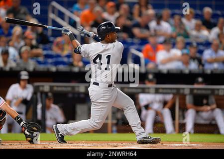 August 22, 2018: New York Yankees right fielder Giancarlo Stanton (27)  during a MLB game between the New York Yankees and the Miami Marlins at the  Marlins Park in Miami, Florida. The