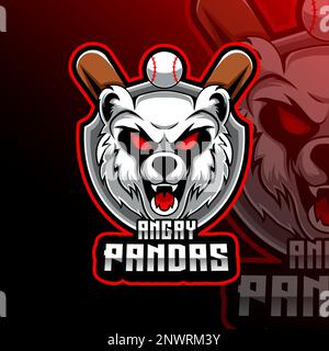 Angry Pandas Baseball Animal Mascot Sport Club Team Badge Stock Vector