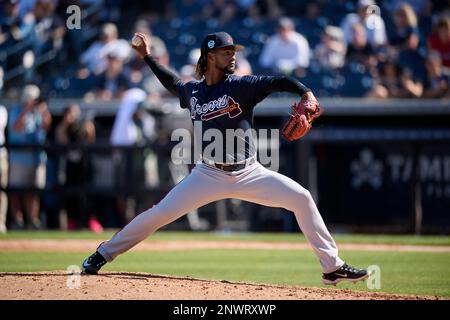 Atlanta Braves pitcher Rolddy Munoz (40) during a MiLB Spring Training game  against the Tampa Bay Rays on March 26, 2022 at Charlotte Sports Park in  Port Charlotte, Florida. (Mike Janes/Four Seam