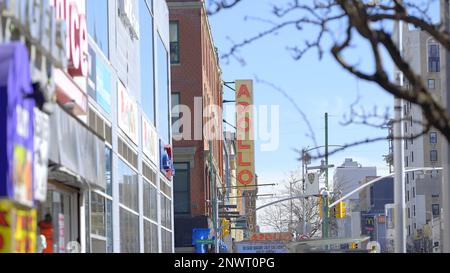 Famous Apollo Theater in Harlem,New York - NEW YORK CITY, USA - FEBRUARY 14, 2023 Stock Photo