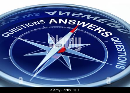 3D rendering of a compass with the word answers Stock Photo