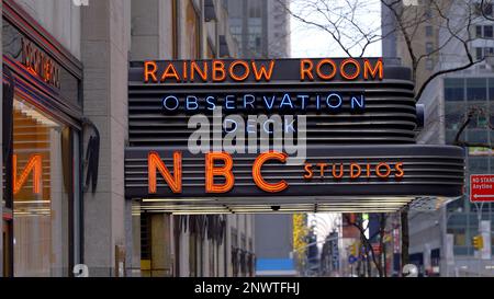 Rainbow Room and NBC Studios at Rockefeller Center - NEW YORK CITY, USA - FEBRUARY 14, 2023 Stock Photo