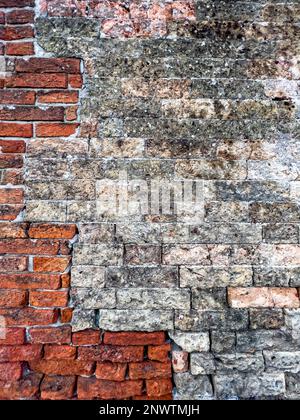Two style traditional brick textured wall background in design loft style. Grunge reddish brown colored with copy space. Blank poster or wallpaper Stock Photo