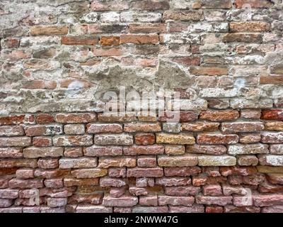 Faint plaster on traditional brick textured wall background in design loft style. Grunge reddish brown colored with copy space. Blank poster surface Stock Photo