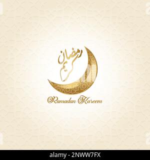Ramadan Kareem greeting background islamic with Moon and lantern,background modern illustration Stock Vector