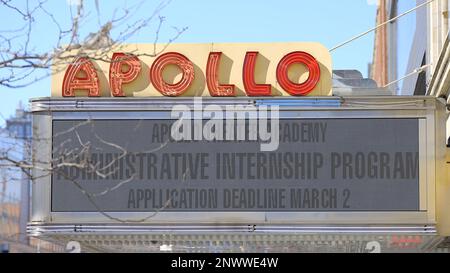 Famous Apollo Theater in Harlem,New York - NEW YORK CITY, USA - FEBRUARY 14, 2023 Stock Photo