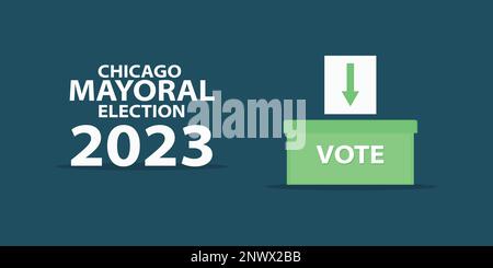 Chicago mayor elections 2023 isolated on dark blue background. American city elections vector graphic illustration. Arrow on white paper being casted Stock Vector